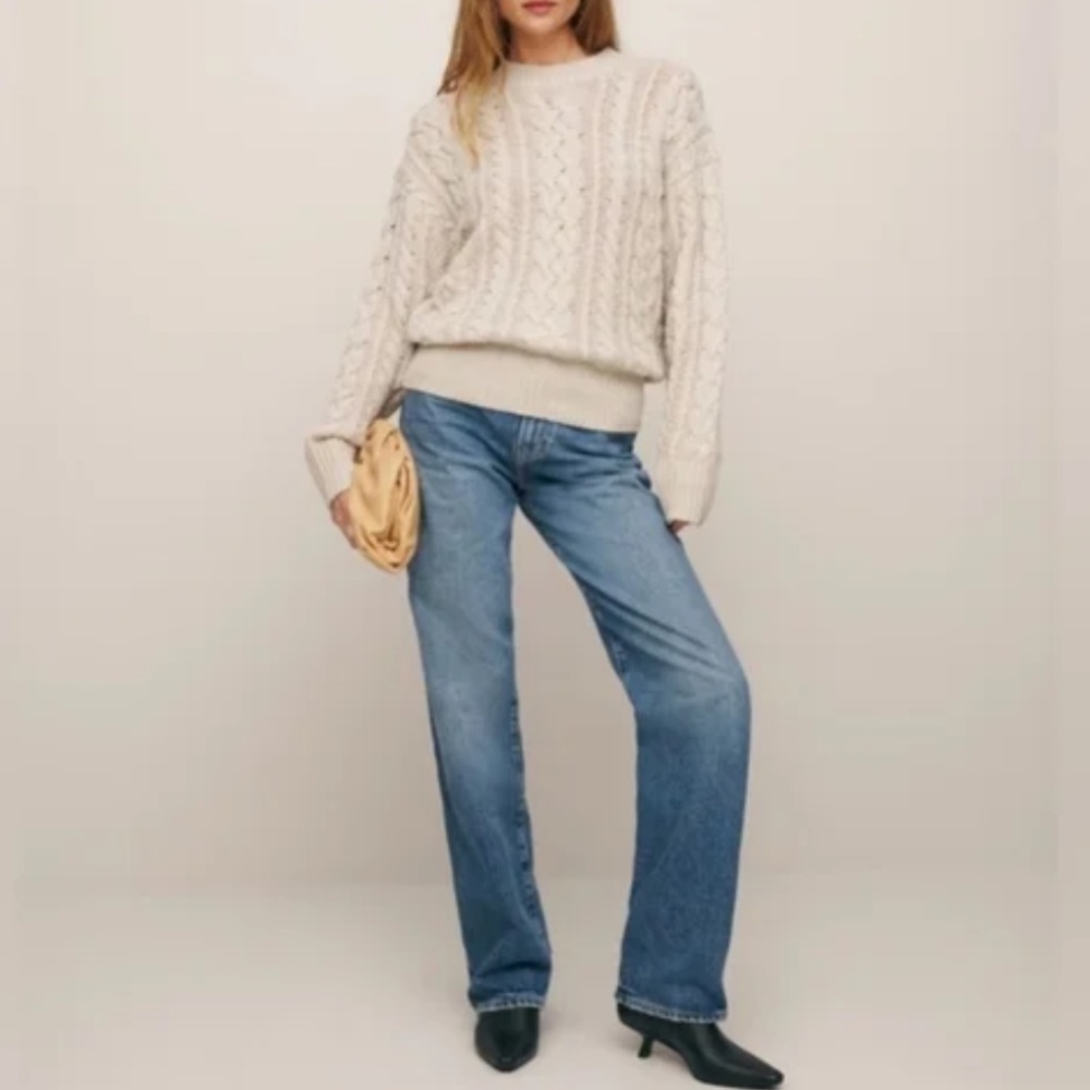 Reformation Cream Cable Knit Crewneck Sweater